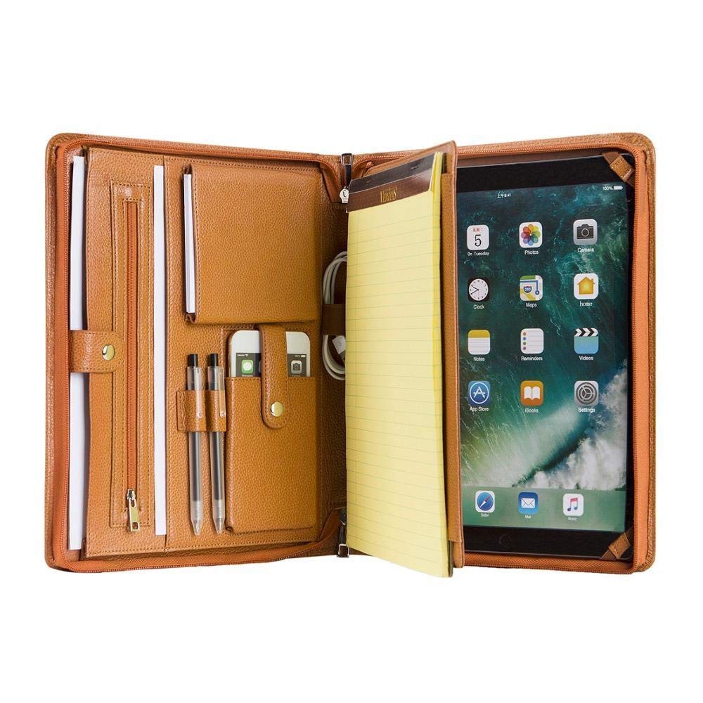 Zwischenablage für Bürobedarf Handgemachte echtes Leder Portfolio A4 Ordner Document Organizer, Personalisieren Business Travel Case - Brown Haltbarer Clip mit niedrigem Profil