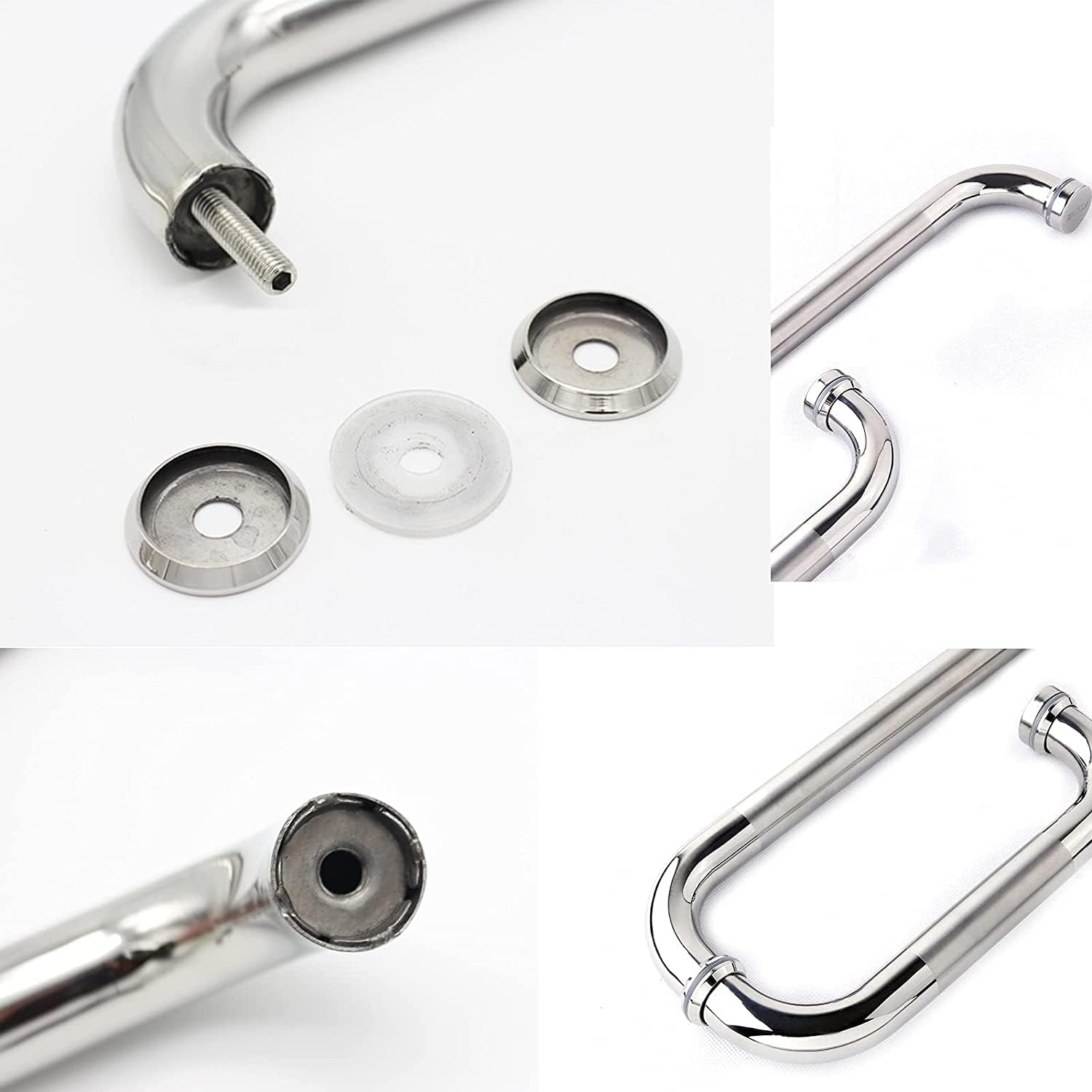 Modern Shower Door Handle Set - 2 Pack Stainless Steel Pull Push Knob | Stylish Towel Bar with 181mm Hole Distance for Interior Screen Doors (HoleDistance185mm*385mm)