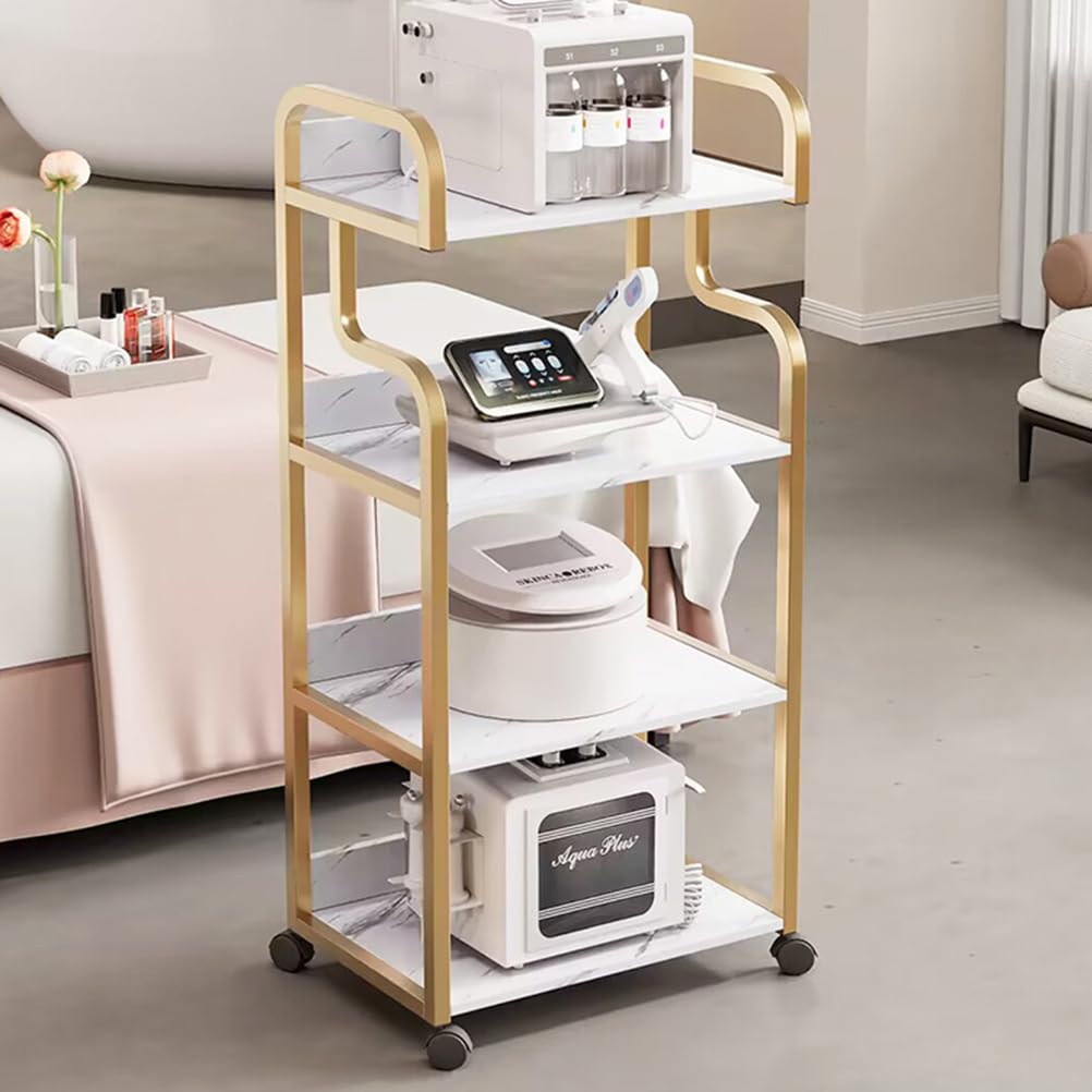 Bubinblau Gold Salon Trolley Cart With Wheels, Mobile Cosmetic Instruments Trolleys, Salon Spa Beauty Machine Trolley Stand, For Professional Salons Spas,,4 Tier