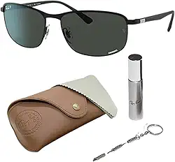 RB3671CH CHROMANCE Óculos de sol de metal polarizado com armação preta fosca com lentes cinza escuro Chromance de 60 mm inclui um kit oficial de óculos