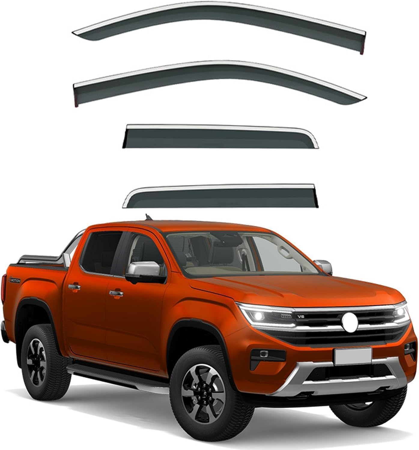 FengXH Window Deflectors for VW Amarok MK2 2022-2025 - 4pc Smoke Tint, Waterproof, Noise Reducing.