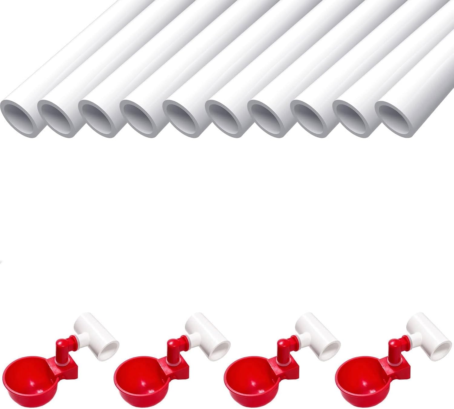 Chicken Waterer Cups with Tee and PVC Pipe, Aumatic Waterer System for Poultry, DIY PVC Waterer