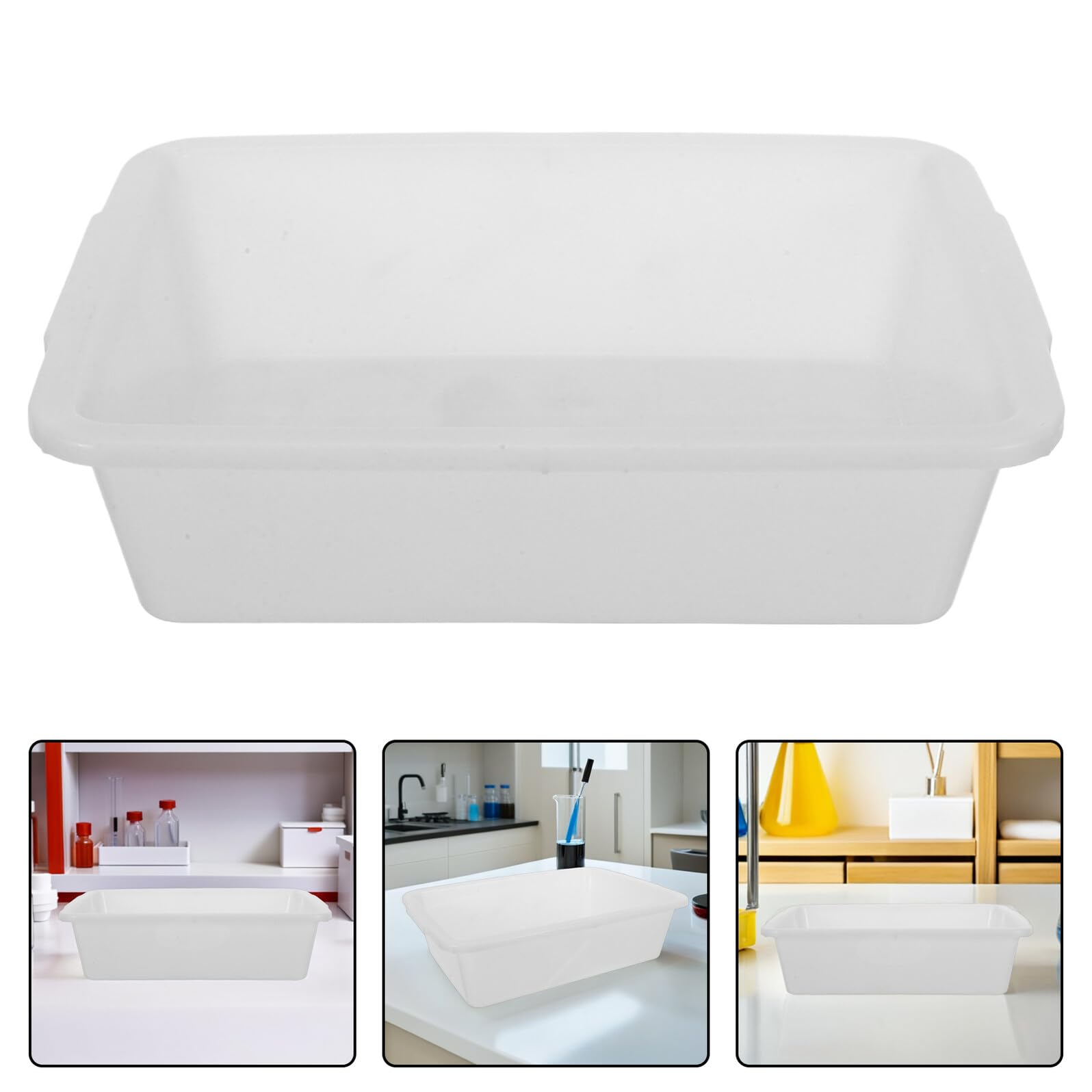 4 Pièces Plateau Rectangulaire en Plastique Blanc Résistant aux Produits Chimiques pour Expériences en Laboratoire, Bac Étanche pour Échantillons et Substances Diverses, Dimensions