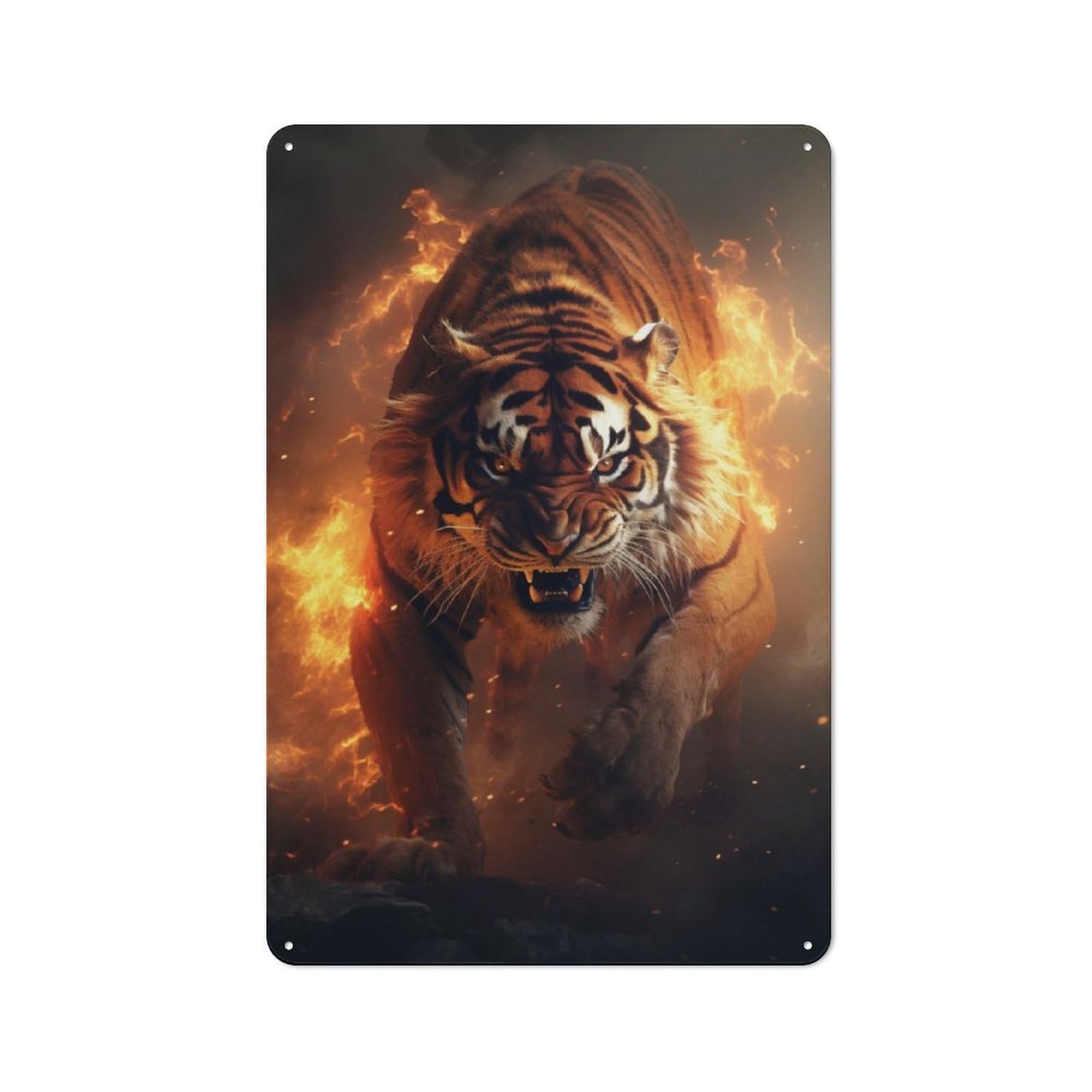 Junmoney Fiery Tiger Fire Flames Tin Wall Plaque 30X20cm With For Garage Or Workshop, For Kitchen, Dining Room And Home Bar Wall Decor