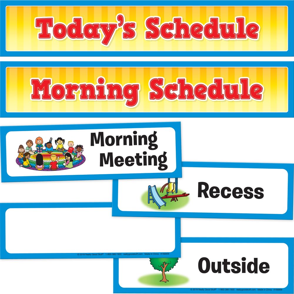 Really Good Stuff Whole-Class Visual Schedule Cards For Pocket Charts - Set of 27 Cards | Classroom Essentials and Must Haves, Teachers Supplies | For Preschool & Elementary