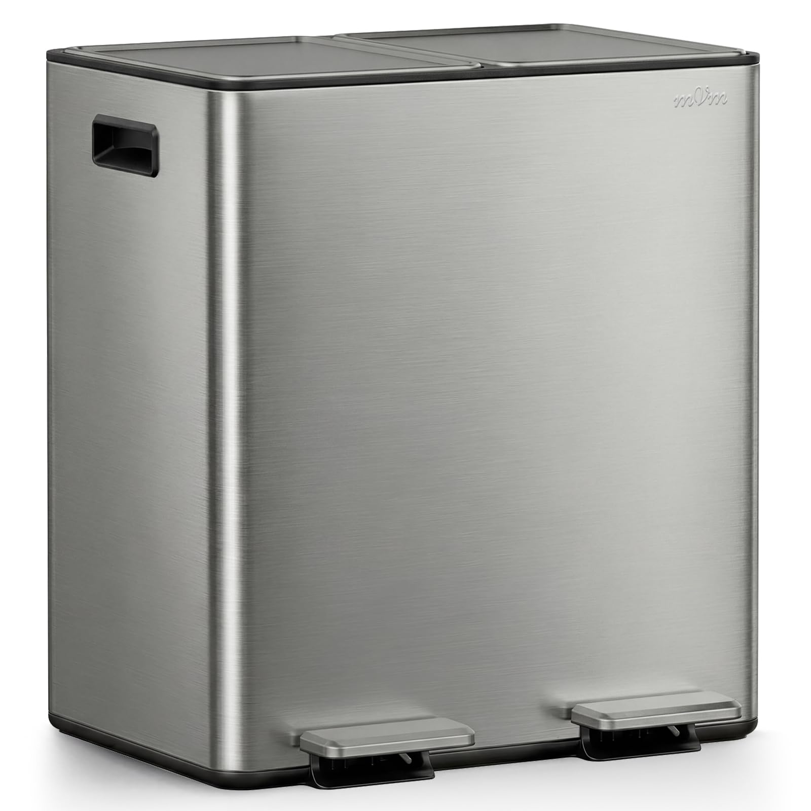 mVm Mülleimer Küche,40 Liter Treteimer,2 x 20 Liter Treteimer, 2 Fächer, Mülltrennsystem, Abfalleimer Küche mit Inneneimer aus Kunststoff,Metall,Klappdeckel, Softclose, Luftdicht