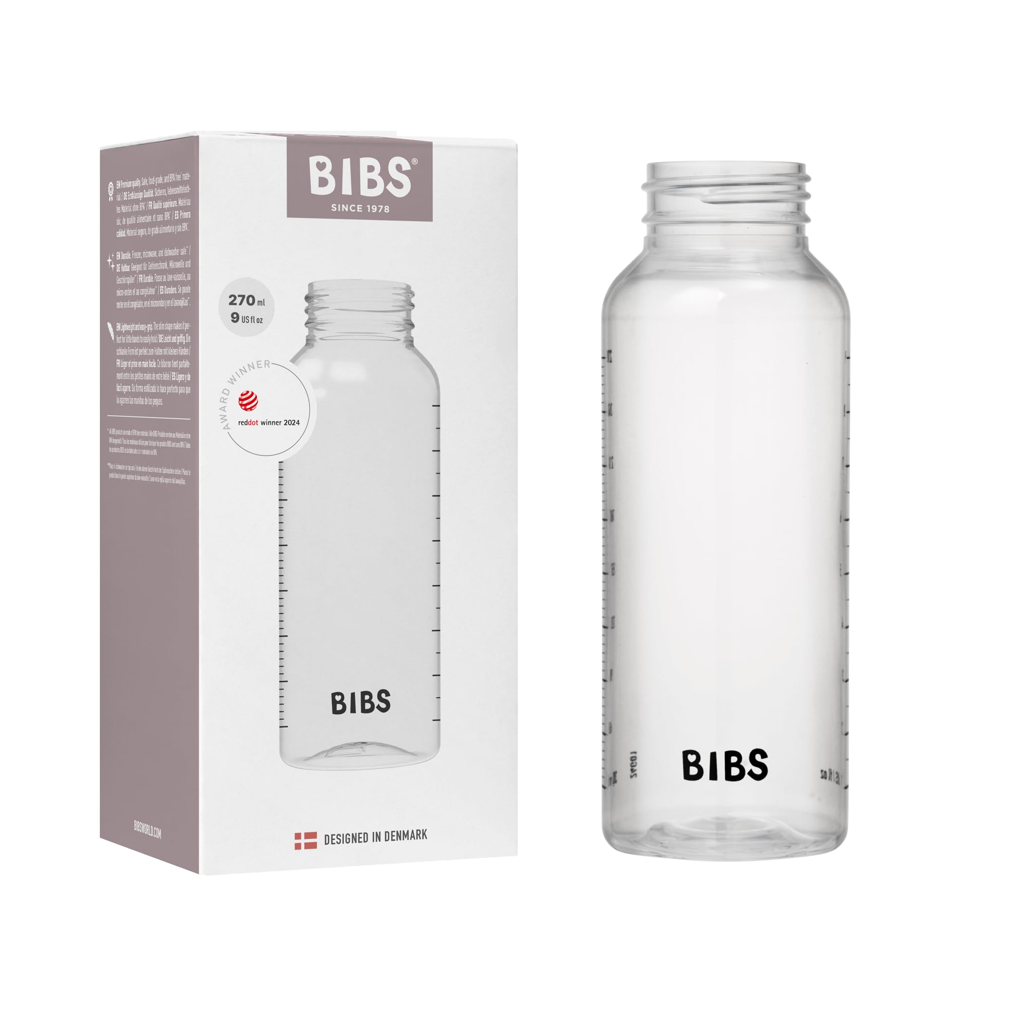 Bibs Baby Bottle 9 oz / 270 ml - BPA-Free, Dishwasher Safe - Compatible Bottle Sets (Sold Separately)