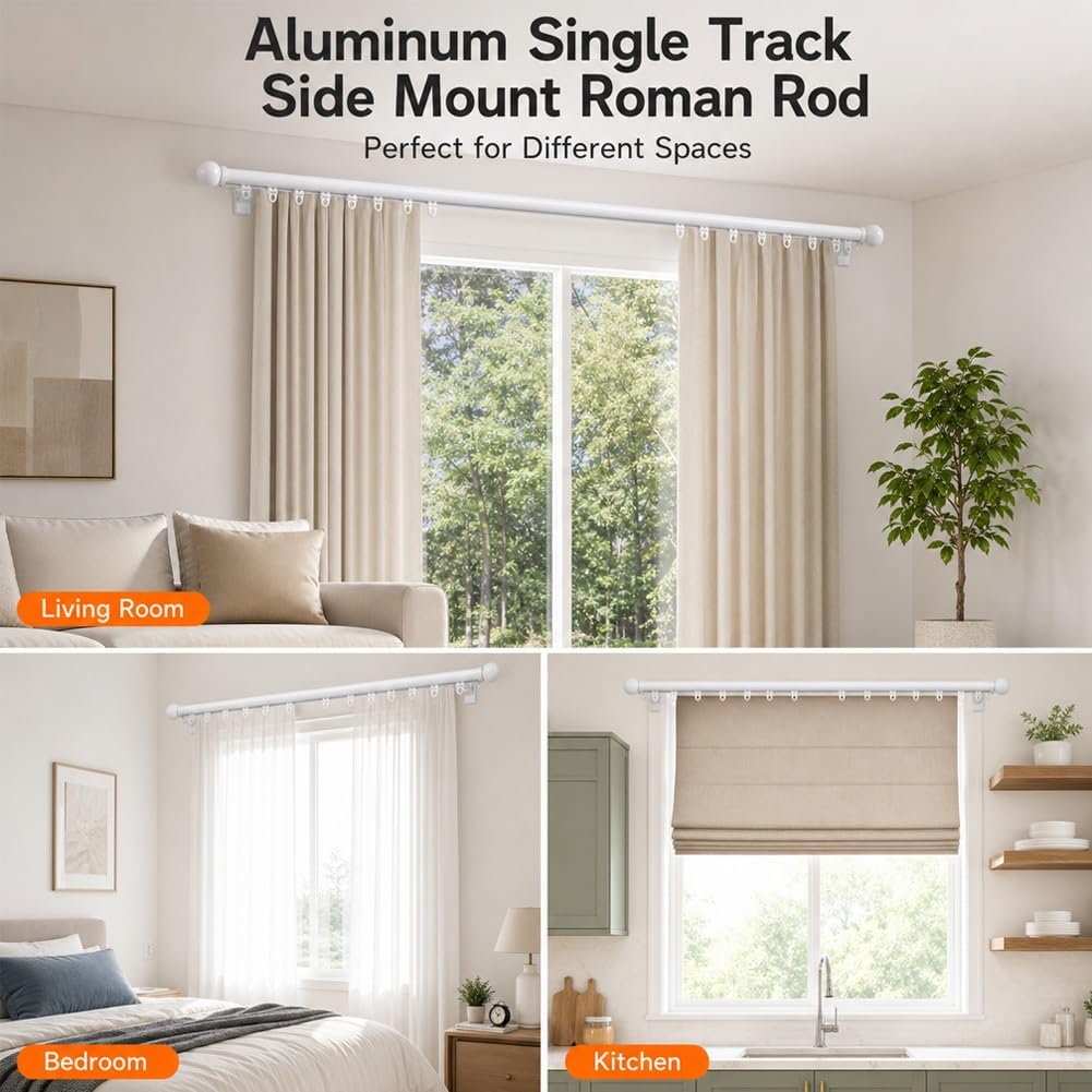 Vorhangschiene 1-läufig Gardinenschiene Wandbefestigung Aluminium Schiene, Römische Vorhangstange Schwer Mit Zubehör, Für Zimmer Trennwand, Balkon, Büros(Gray,220cm)