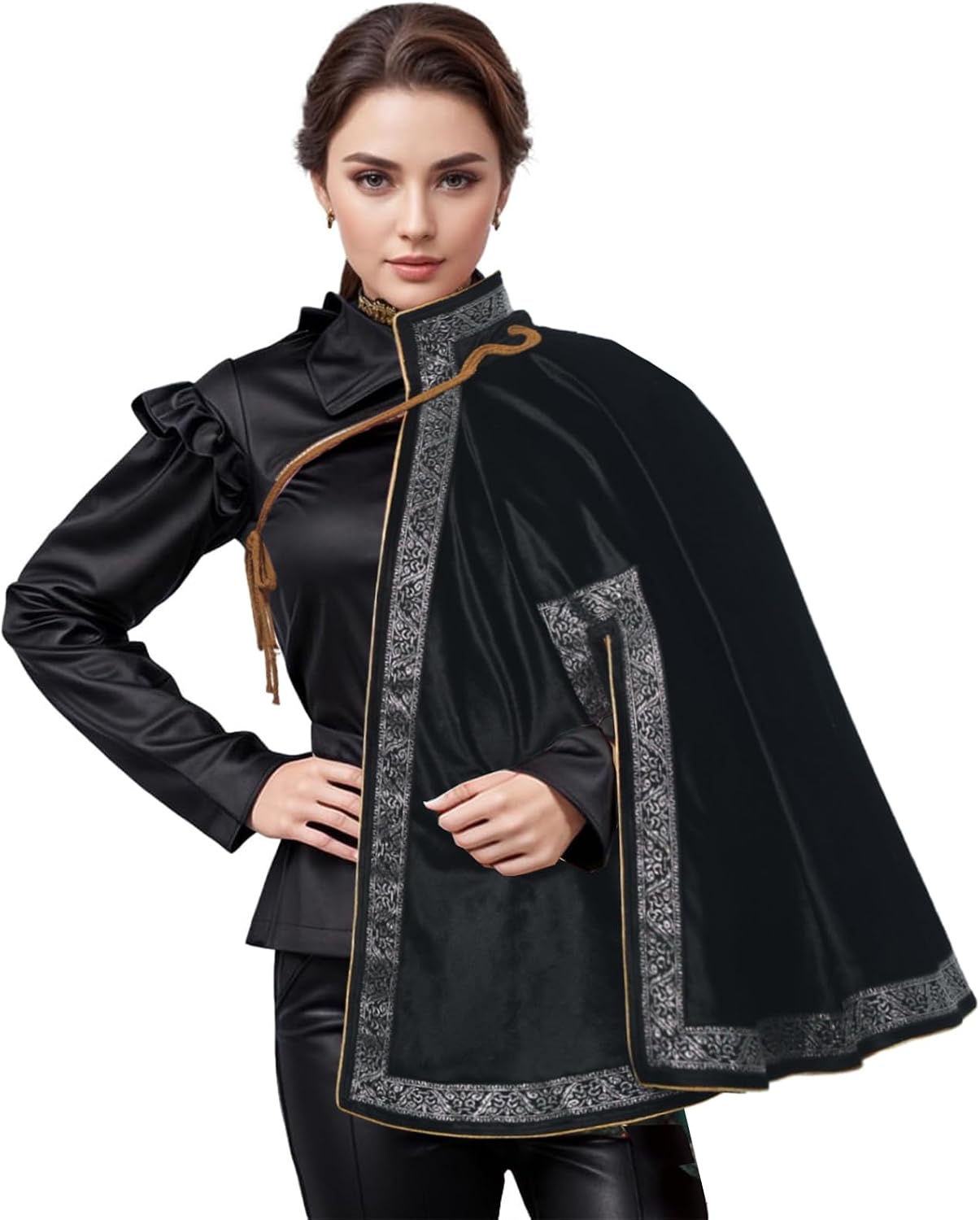 Medieval Half Shoulder Cape Steampunk Renaissance Shawl Lace Up Cape for Halloween Costume