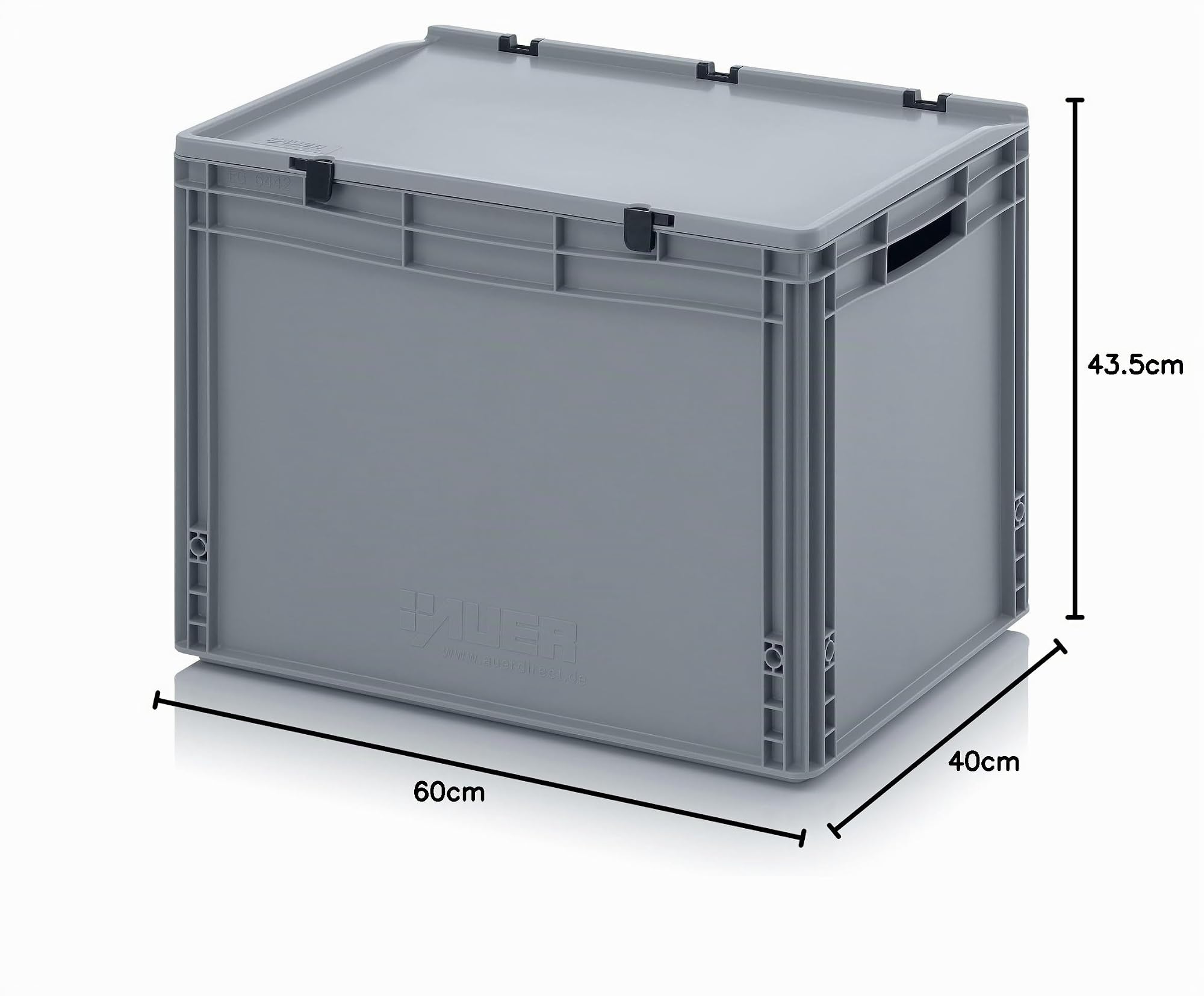 Eurobox | Contenitore con manici aperti e coperchio a cerniera, 60 x 40 x 43,5 cm