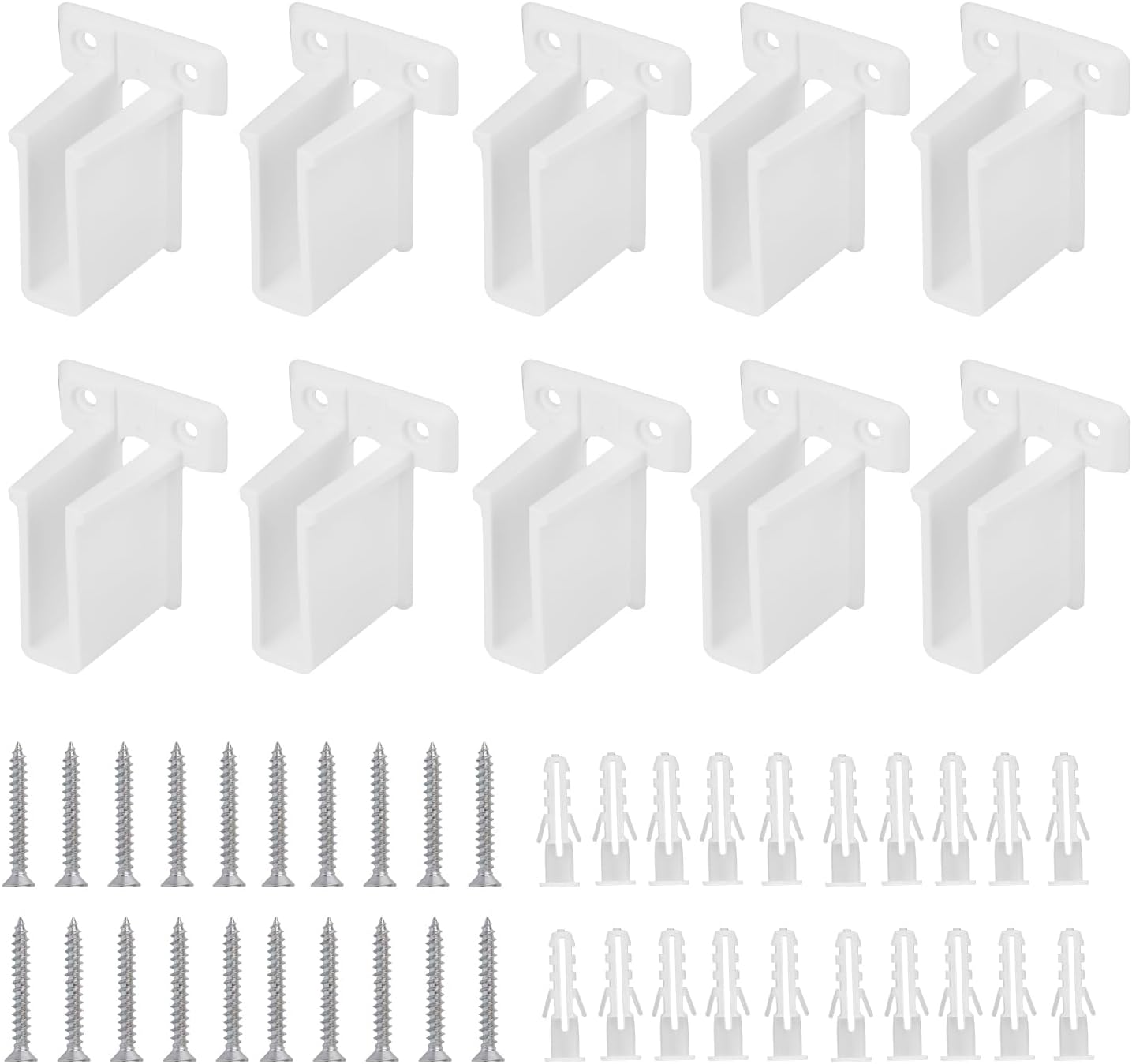 10pcs Wire Shelf End Bracket, Shelves Closet End Brackets with 20 Expansion Tube & 20 Screws Wall Mount Clips for Closet Shelves Support Accessories (White)