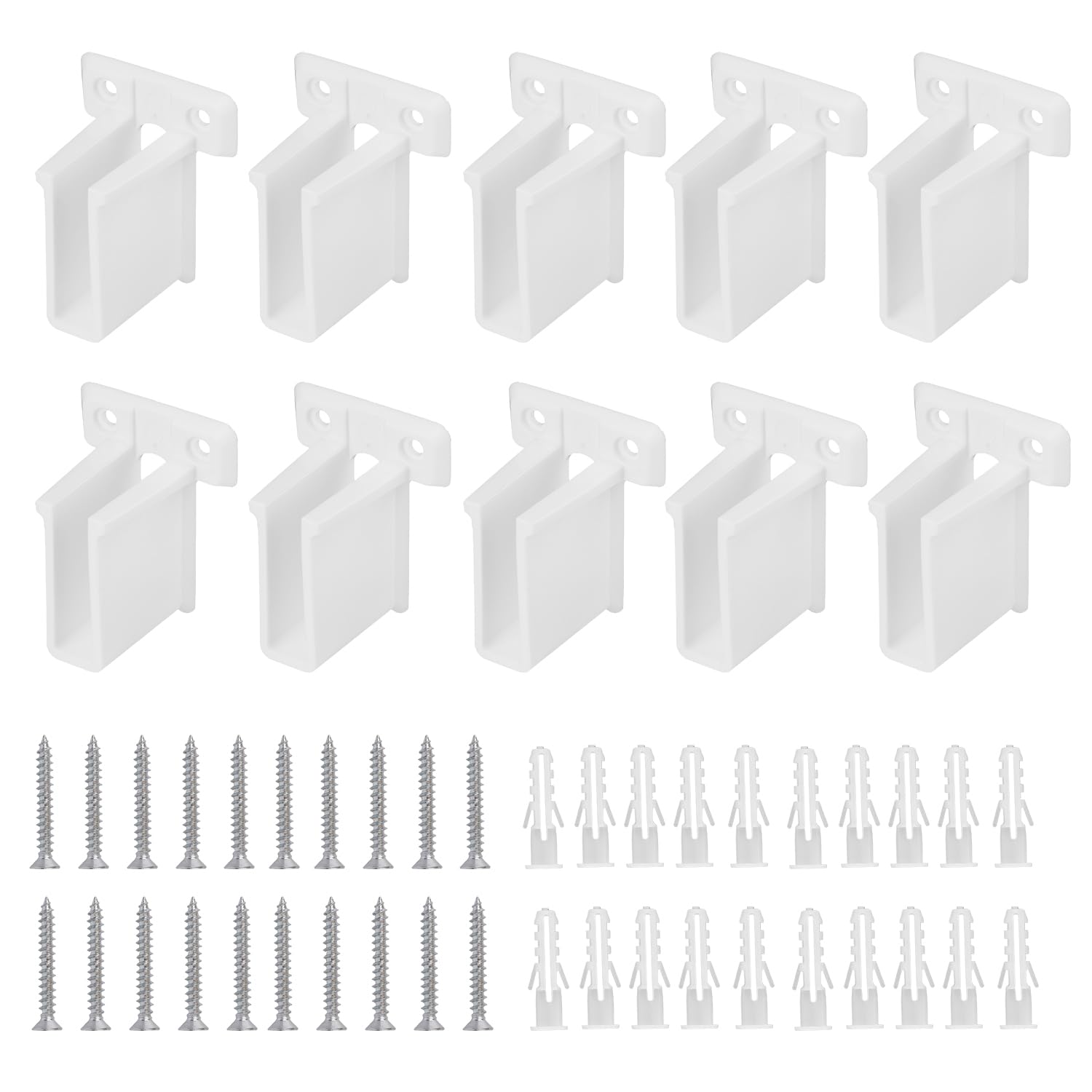 10pcs Wire Shelf End Bracket, Shelves Closet End Brackets with 20 Expansion Tube & 20 Screws Wall Mount Clips for Closet Shelves Support Accessories (White)