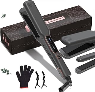 مكواة فرد وتجعيد الشعر 1.5 انش 2 في 1، مكواة مسطحة من التيتانيوم السيراميك، مكواة فرد مزدوجة الجهد مارلا مول مع سيليكون مضاد للكي لشعر أقل تجعد ولامع ونعومة