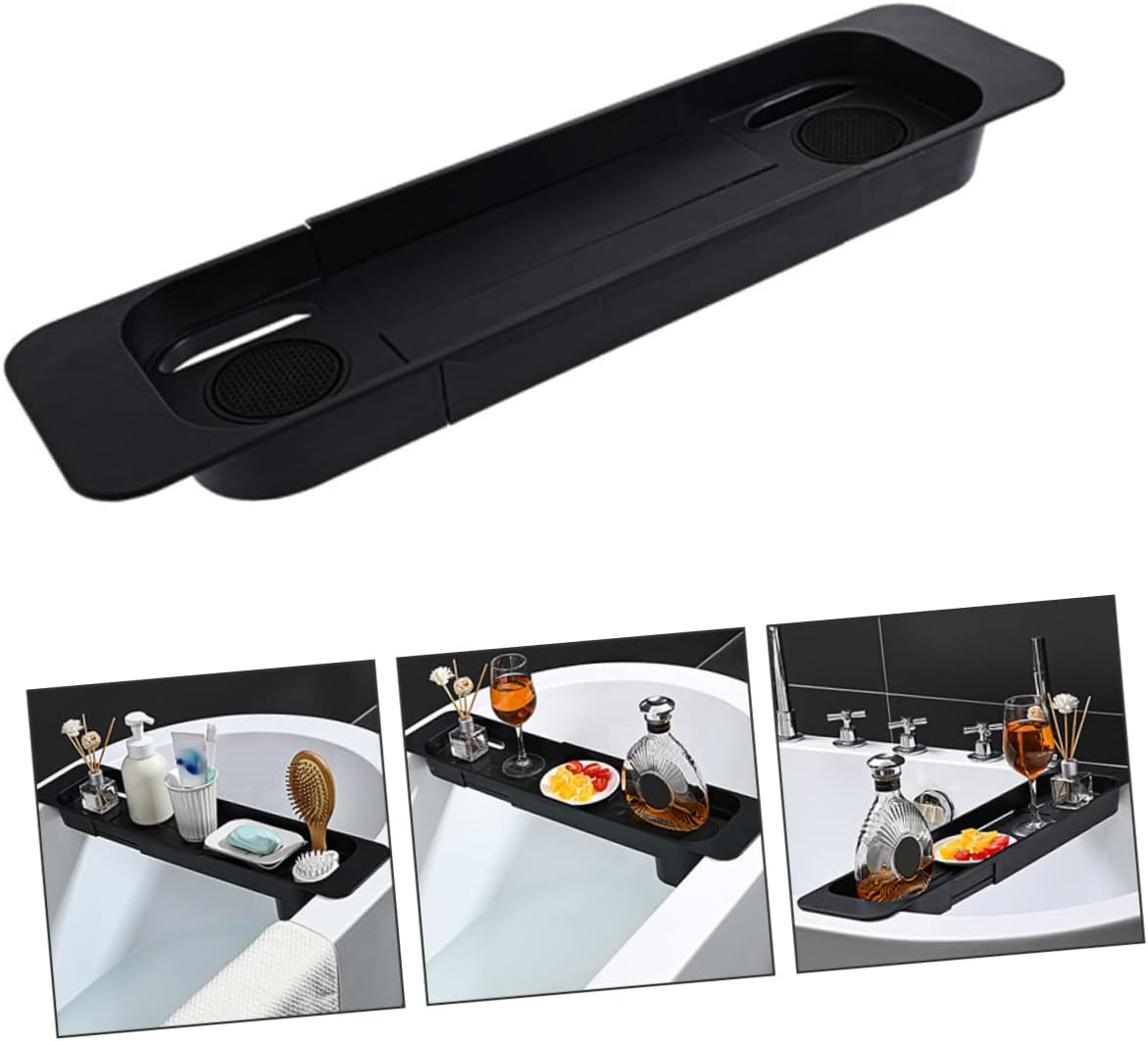 1pc Telescopic Bathtub Tray Plastic Bath Serving Shelf Slip Design for Storage Relaxation Bathtub Lightweight Easy to Clean Black