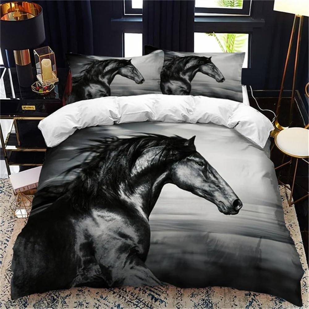 QBIDCSX Bedding Double Duvet Set Horse Bedding Double Bed Set - Microfibre Quilt Cover 230x220 cm - Comforter Cover with 2 Pillowcases(Double)