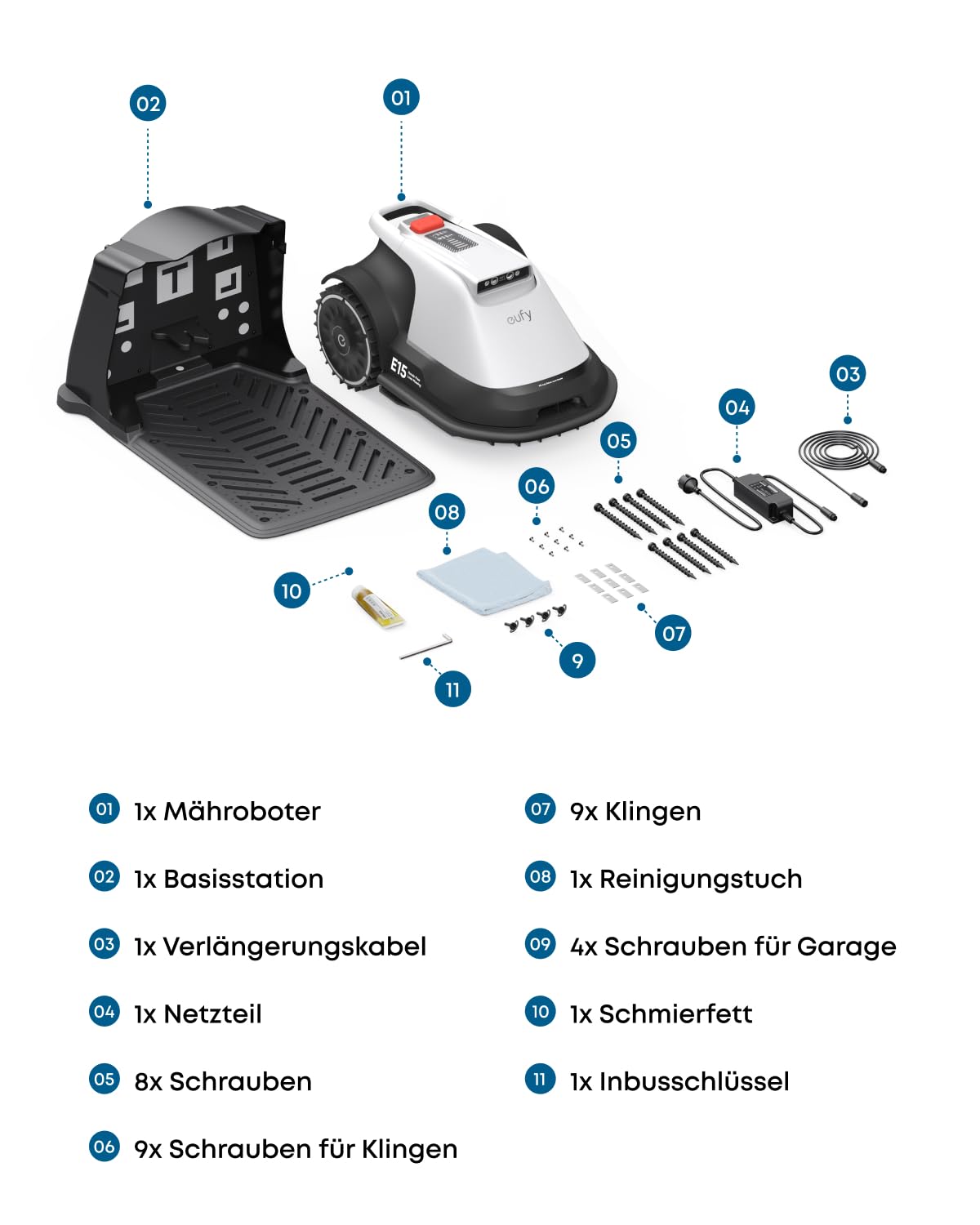 eufy E15 Mähroboter ohne Begrenzungskabel, Garten bis 800m², Keine Signalausfälle, Kein RTK, TrueVision Technologie, Smart-Navigation, Präzisionsrandschnitt, Hindernisvermeidung, App-Steuerung