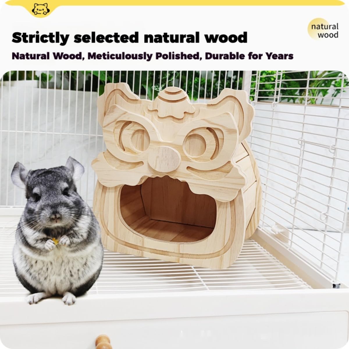 Chinchilla Hideout - Escondite de madera natural para chinchilla, ardilla, azúcar, planeadores