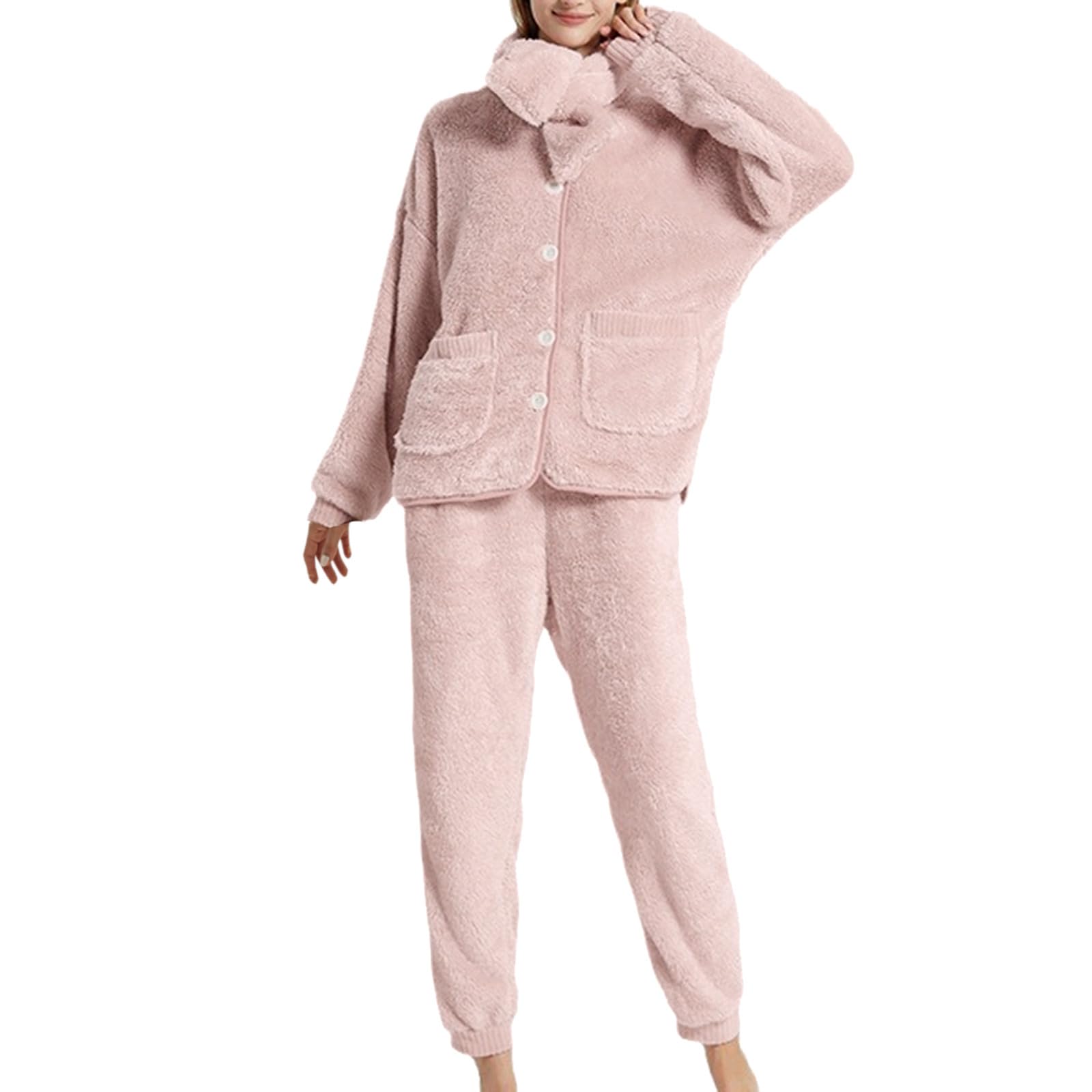 Genérico Pijama Mujer Invierno Pijama Mujer Coralina Gruesa Cárdigan Térmico Conjunto Cálido De Terciopelo para Estar por Casa En Invierno Extremo