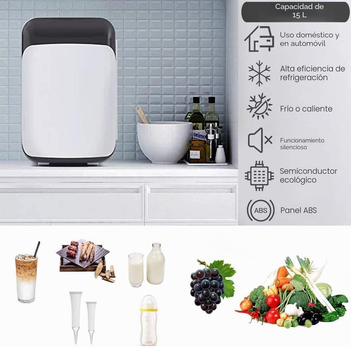 RELAX4LIFE Mini Nevera 15L Portátil -3 ℃ ~ 50 ℃ para Uso Doméstico Automóvil, Mini Nevera Nevera 1 Puerta con Enfriamiento Calefacción para Todas las Estaciones, Blanco