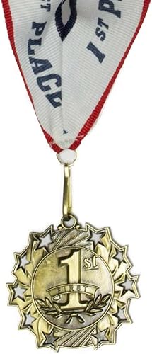 Miniatura 9 de All Quality Medallas de premio de diez estrellas para el primer segundo y tercer lugar, juego de 3 piezas (oro, plata, bronce) incluye cinta para el