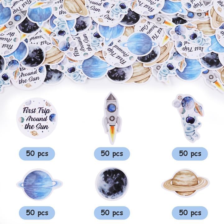 Jollyboom 200pcs First Trip Around The Sun Confetti, Space 1st Birthday Decorations Boy Double-Sided Printing Table Confetti for Outer Space Themed Party Baby Boy First Birthday Decorations