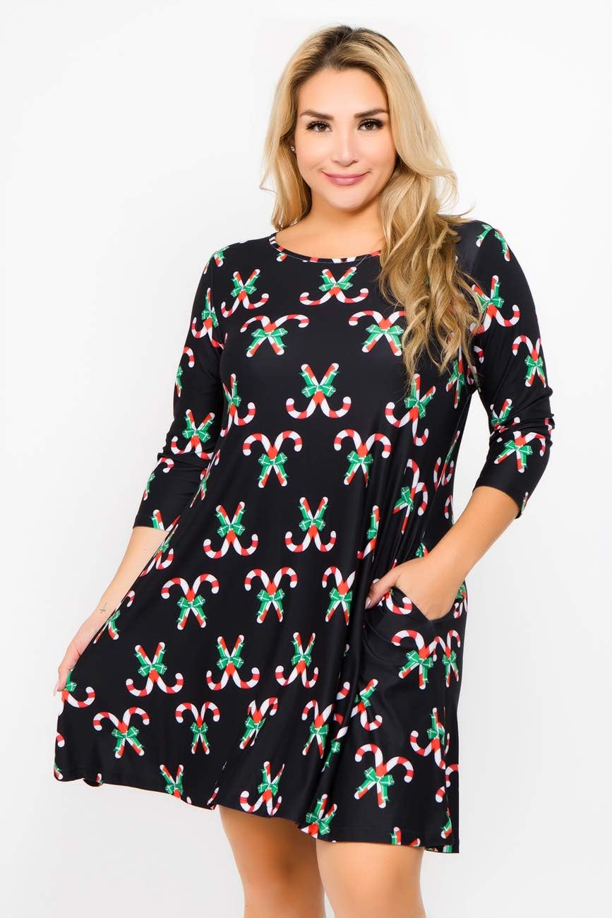 Women’s Printed Crew Neck A-Line Dresses with Pockets Casual Tropical Floral Novelty Animal Christmas Patterns