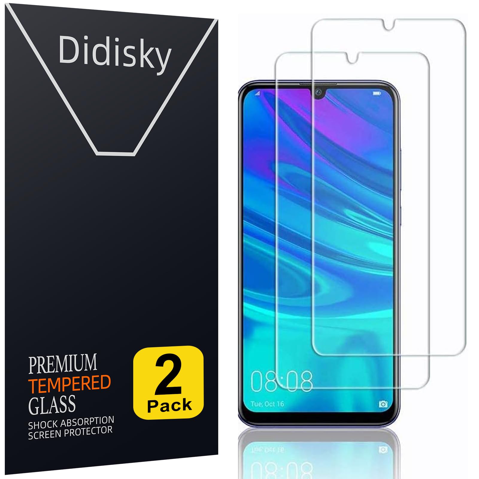 Didisky Tempered Glass Screen Protector for Huawei P Smart 2019/2020 / P Smart Plus 2019/ Honor 10 Lite, [ 2 Pack ] Anti Scratch, 9H Hardness, No Bubbles, High Definition, Easy To Apply, Case Friendly