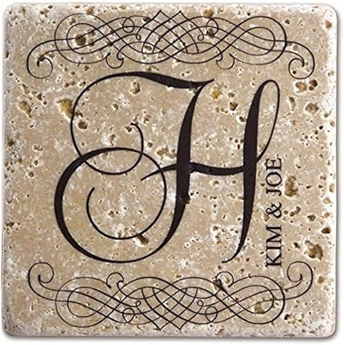 Infusion Juego de 4 posavasos de travertino con inicial vintage y nombre de pareja
