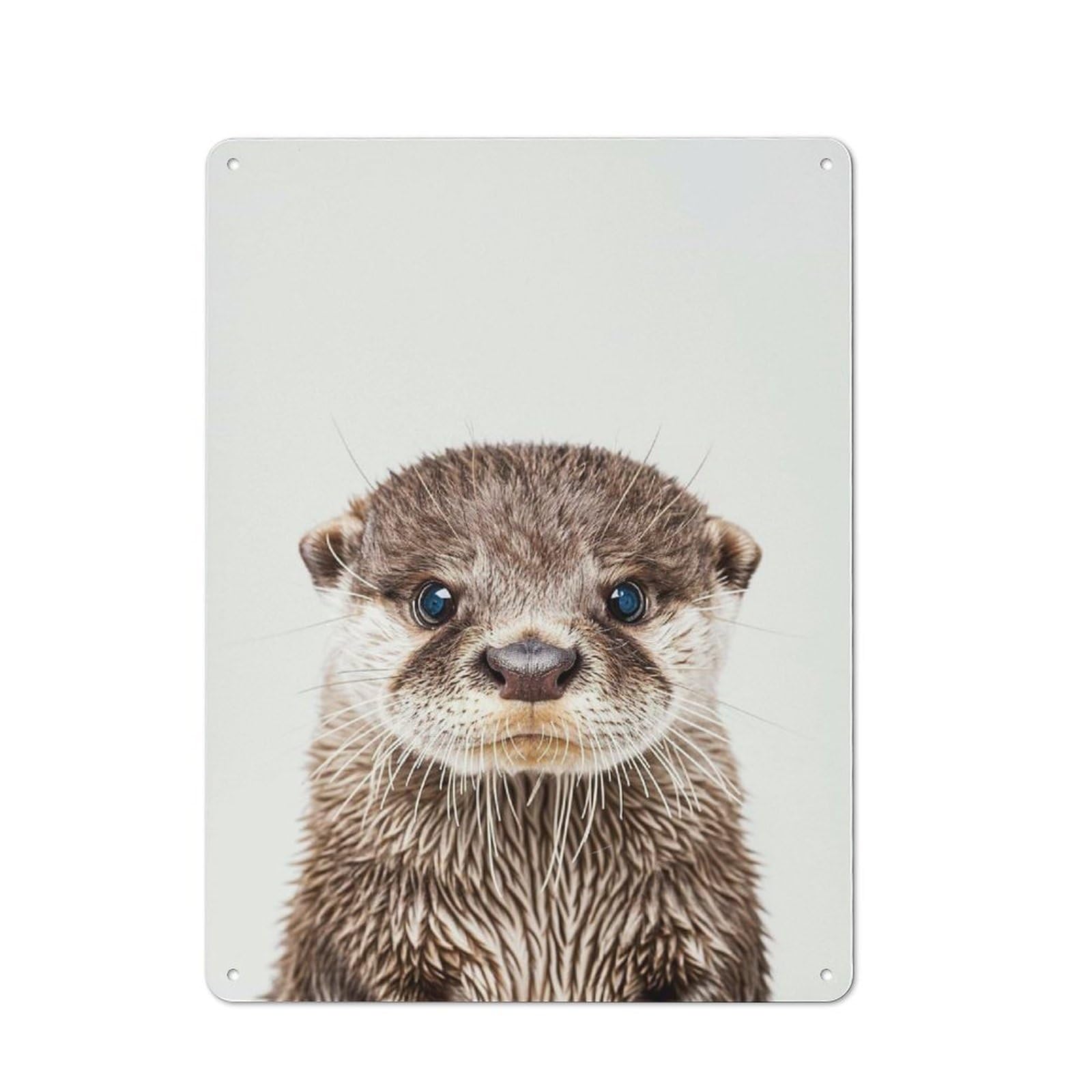 Junmoney Style-2 Cute Baby Otter Rustic Metal Wall Decor 40X30cm, Decorative Metal Plaque For Shed, Garden Room, Porch Or Garage