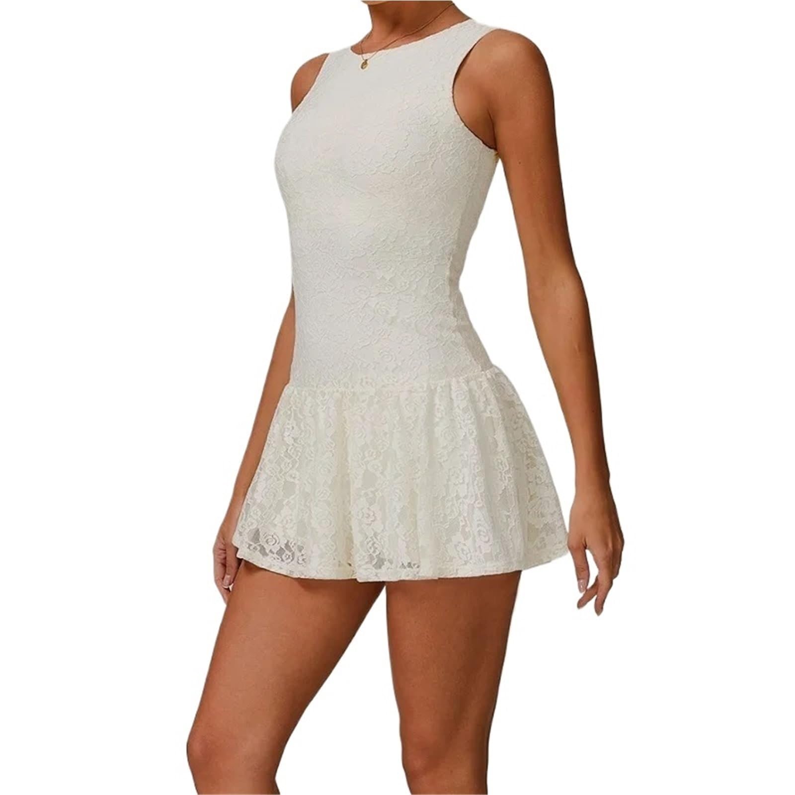 Abito Tennis Donna Abito da Tennis in Pizzo Rosa Abiti Sportivi Slim Senza Maniche Donna con Pantaloncini Abbigliamento Golf Femminile Gonne Badminton Eleganti Vintage