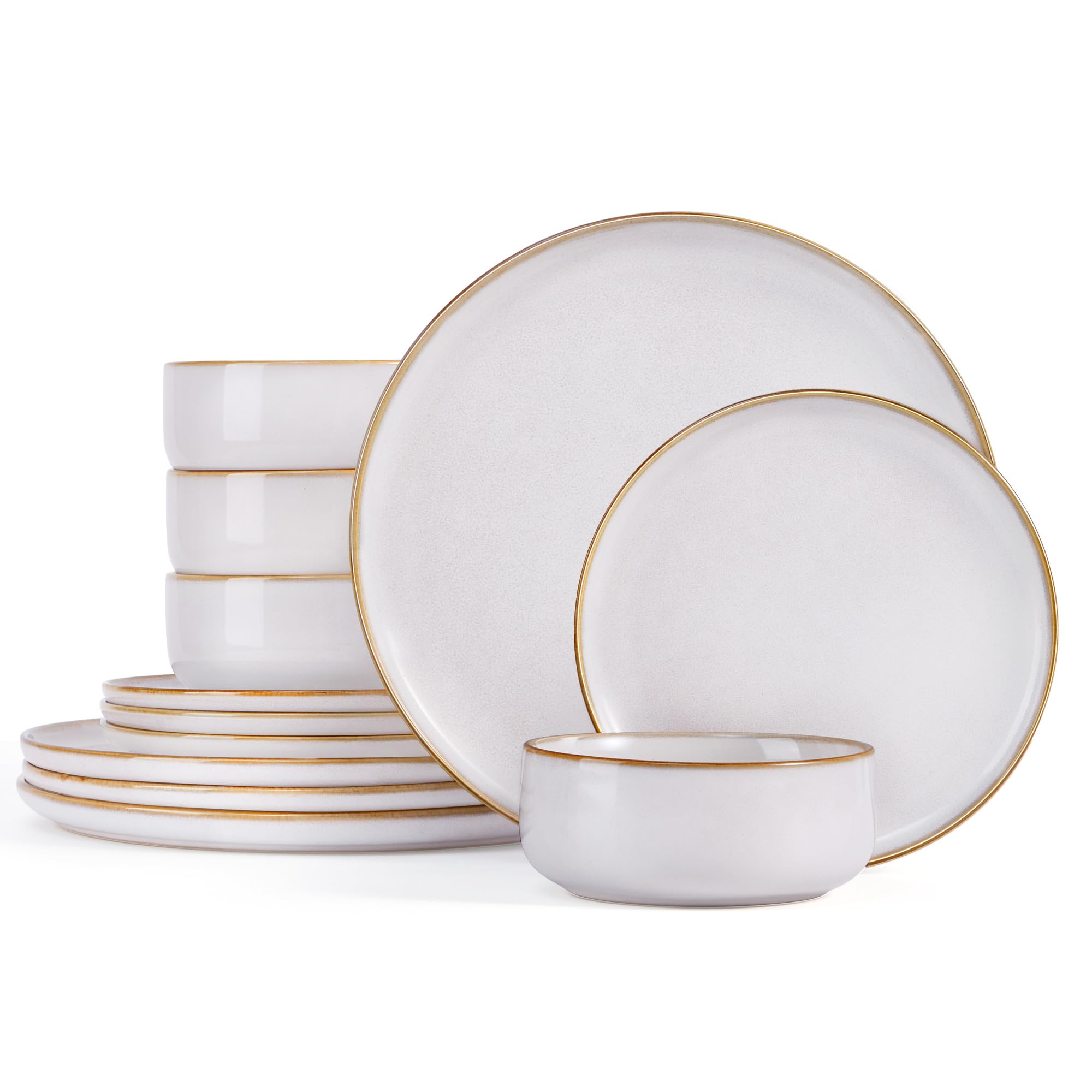 Homikit 12 Piece Dinner Set, Reactive Glaze Kitchen Dinnerware Sets for 4, Elegant Stoneware Included Plates and Bowls, Non-Scratch & Sturdy, Dishwasher & Microwave Safe, Cappuccino Beige