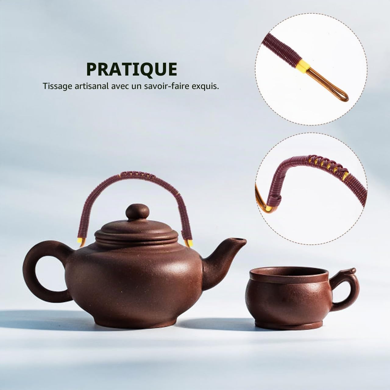 PRETYZOOM Poignée De Théière 28 Cm En Rotin Synthétique Tressé À La Main Poignée De Remplacement Légère Résistante Accessoire De Cuisine Pour Bouilloire
