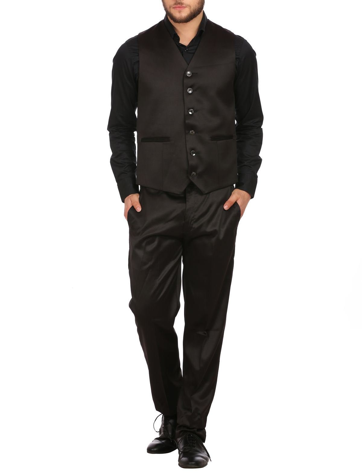 wintage Men's Poly Blend Notched Lapel Black Tuxedo Vest&Trouser Set-picture-24