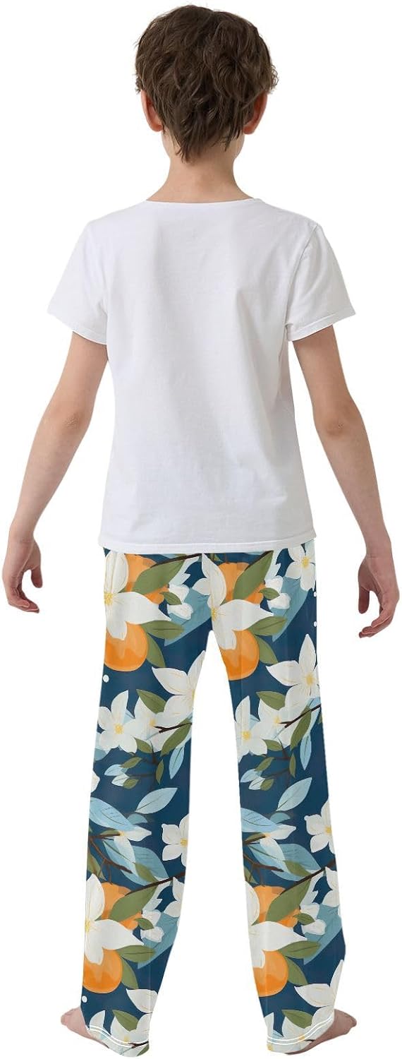 Orange Blue Pajama Lounge Pants with Elastic Waist Pockets Sleepwear Long Pajama Bottoms for Christmas