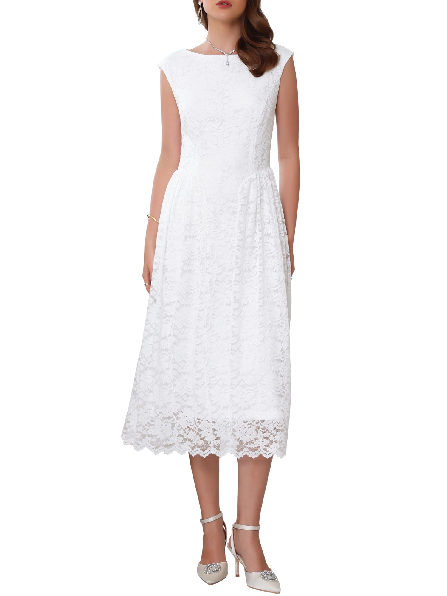 Femme Robe Vintage Dentelle Col Bateau Invitée Mariage 2025