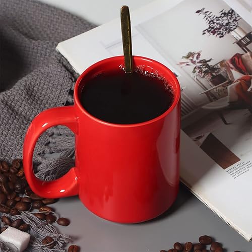 Miniatura 4 de Smilatte Tazas de café de porcelana de 16 onzas, taza clásica de cerámica en blanco con mango grande para té latte capuchino, juego de 4, rojo