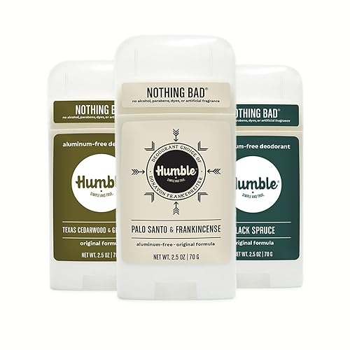 HUMBLE BRANDS - Desodorante sin aluminio de fórmula original, terroso y molido, madera de cedro de Texas, Palo Santo, abeto negro, paquete de 3