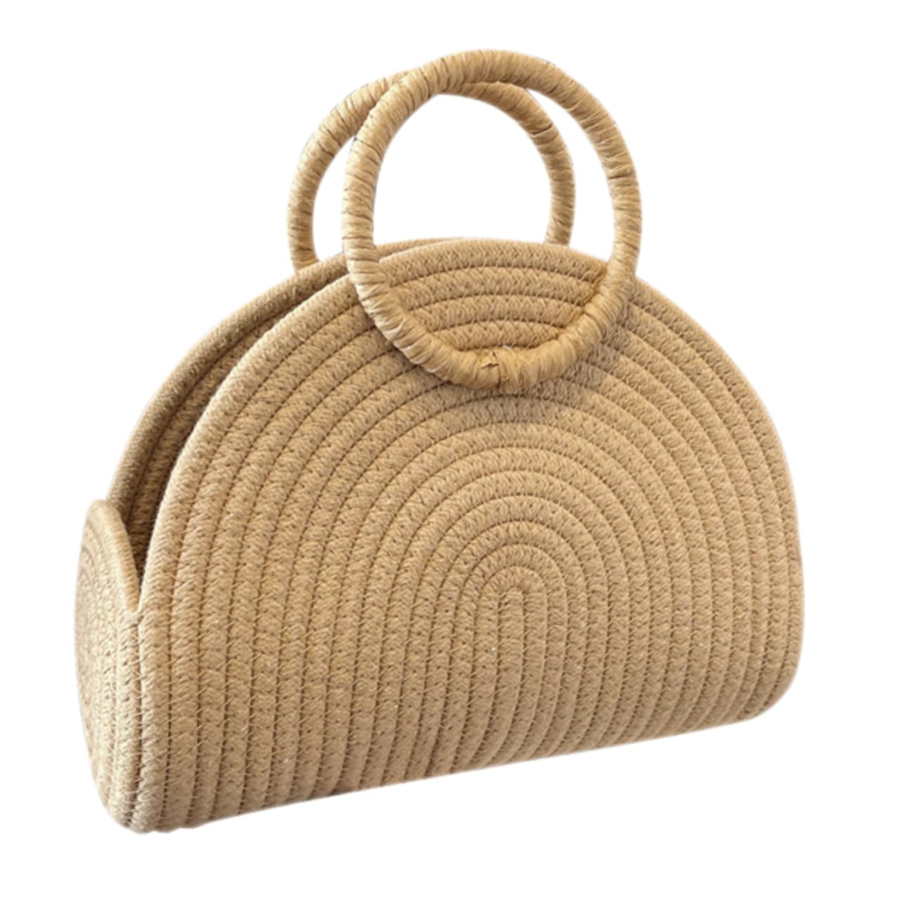 IMIKEYA Borsa Intrecciata in Corda di Cotone Khaki Portatile per l'Estate Grande Capacità e Design Rustico per Mare