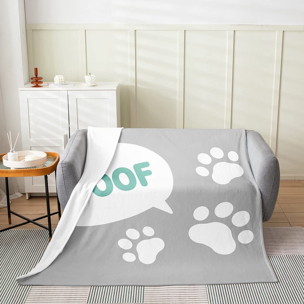 Manta de felpa de forro polar con huella de perro, 3D, color gris claro, kawaii, manta de franela para perro, para cama, sofá, mascotas, para todas las estaciones, manta de cama para mascotas, perro,