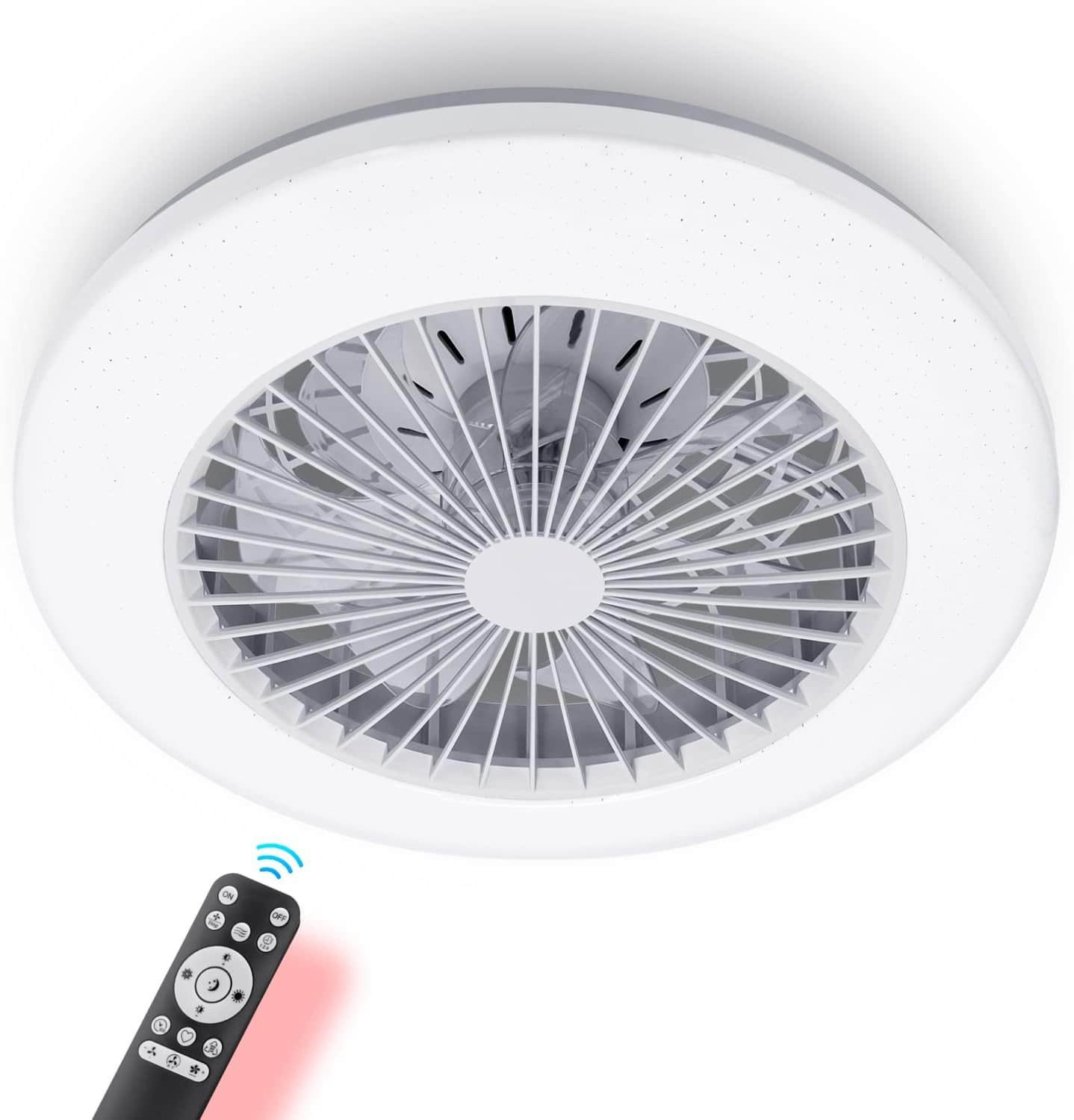 Aigostar Ventilador de Techo con Luz Silencioso, Φ49*14cm, Telecomando, Motor DC, con Temporizador, ajuste de brillo y color, Apto para Cocina, Dormitorio y Sala de Estar, Blanco