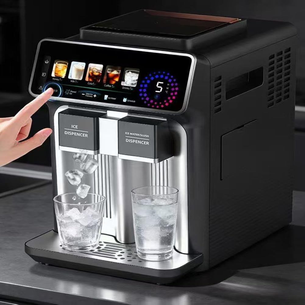 Ice Maker Countertop, Home 3-in-1 Ice Maker: 12 Cubes in 6 Mins, Slushies in 30 Secs, Ice Water in 3 Secs | Auto Water Intake + Connects to Purifier | 24h Preset + Auto Ice Release | Low Noise Black