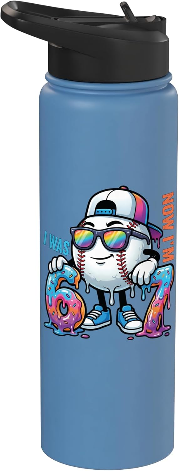 I was 6 Now I'm 7 Birthday Baseball Boys Kids 67 Meme Sport Stainless Steel Insulated Water Bottle
