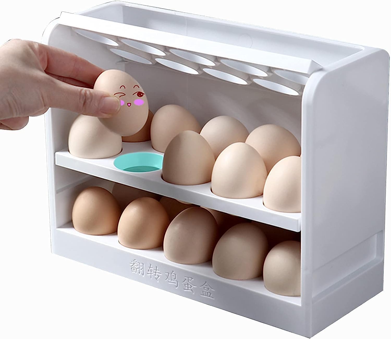 HomeCloud 30 Grid Egg Holder for Refrigerator, 3-Layer Flip Egg Storage Box, Large Capacity Egg Organizer Tray for Fridge, Space Saving Plastic Egg Tray for Fridge