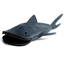 Hide & Drink, Full Grain Leather Zipper Coin Pouch, Change Bag, Pencil Purse, Scissors Case, Shark Shaped Cable Holder, Wallet, Makeup, Stuffed Animal, Handmade, Slate Blue