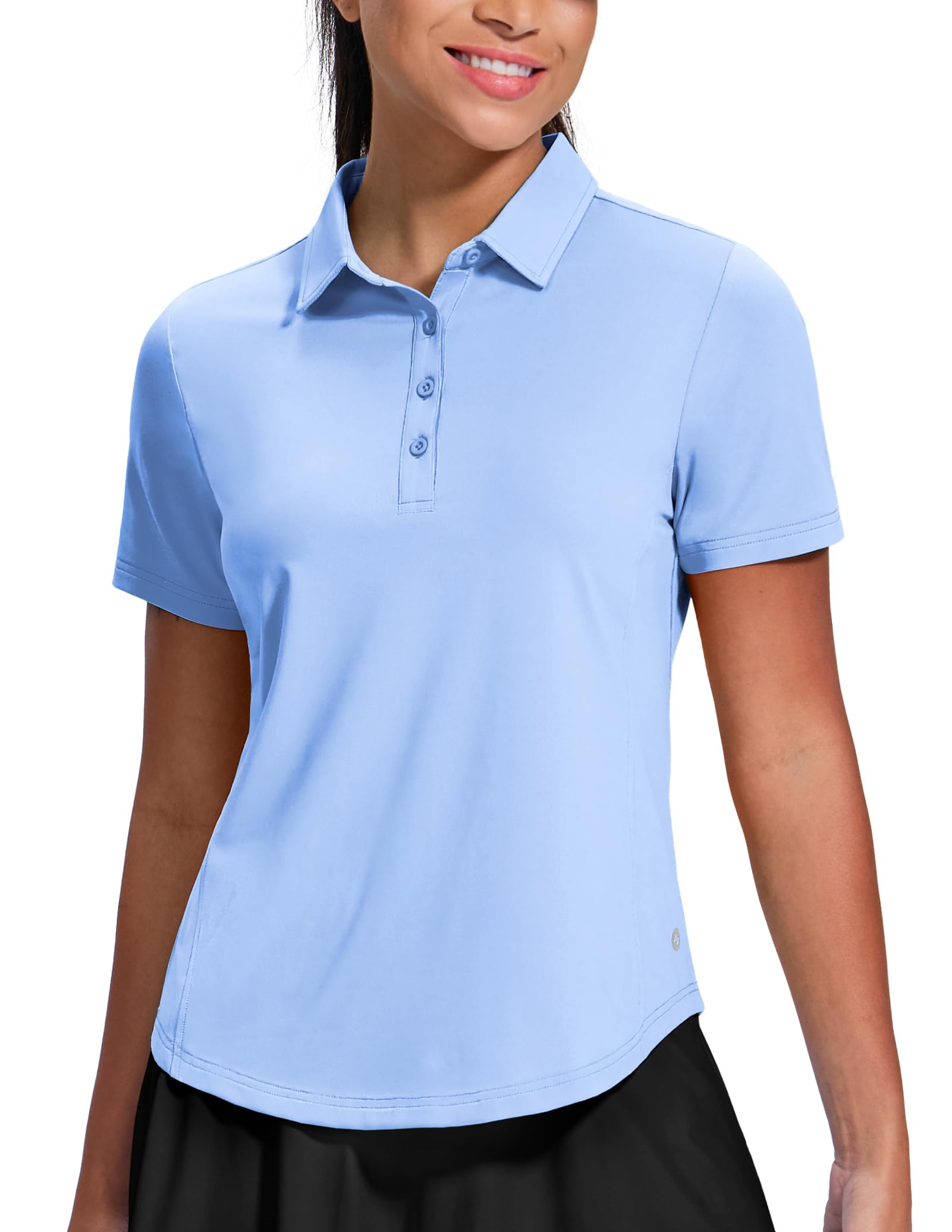 MIER Polo de golf para mujer, manga corta, secado rápido, protección solar, protección solar activa, camisetas de tenis con cuello, 4 botones