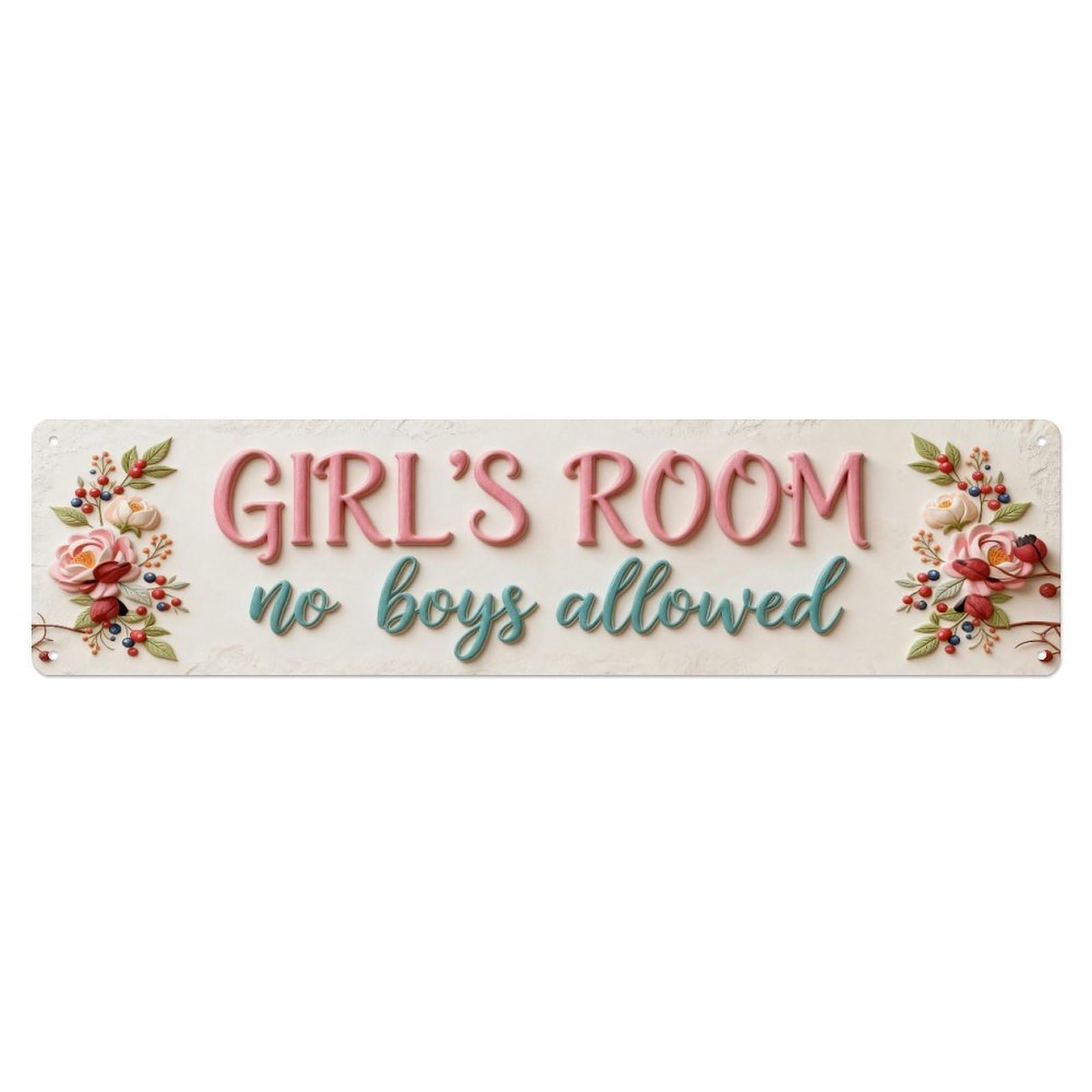 Floral Pattern With Pink And Teal Text Metal Tin Sign Plaque