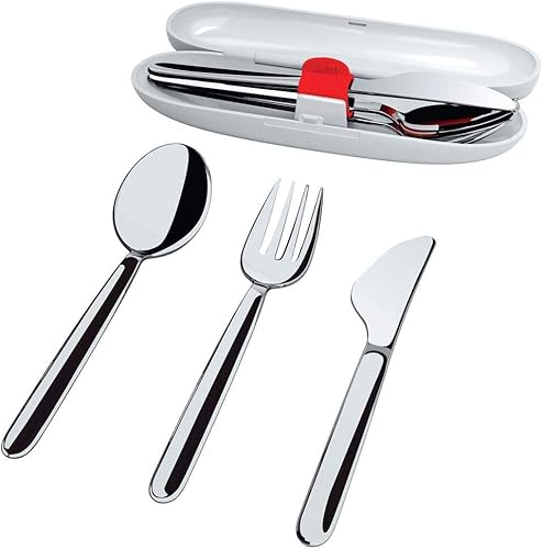 Alessi SA04S3 G Food à porter Juego de cubiertos de viaje. Estuche en resina termoplástica, gris