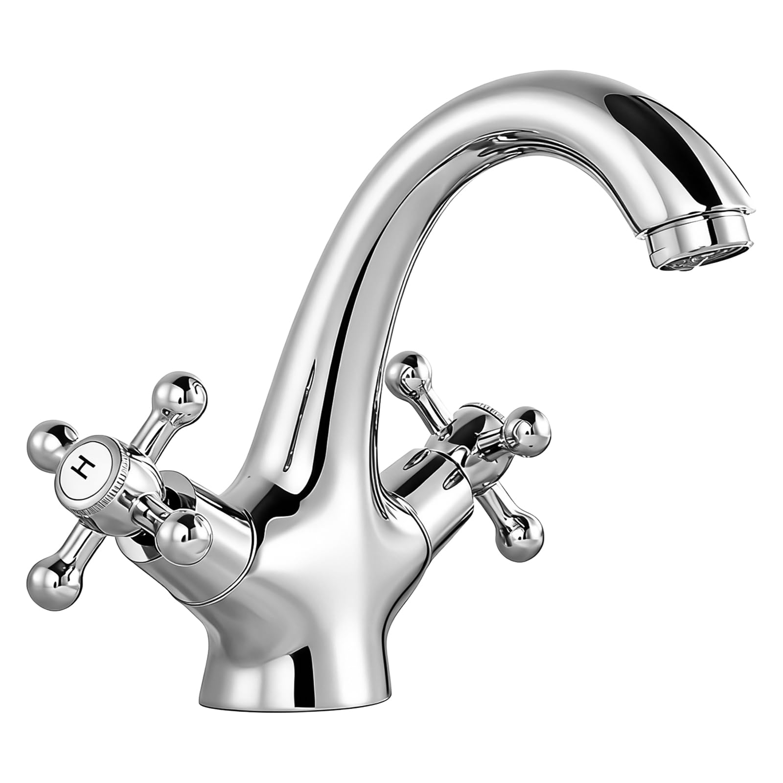 Grifo de baño, grifo mezclador de lavabo, grifo retro con dos asas, grifo de lavabo retro de 2 manijas, lavabo con caño altura 100 mm, 2 mangueras de 60 cm