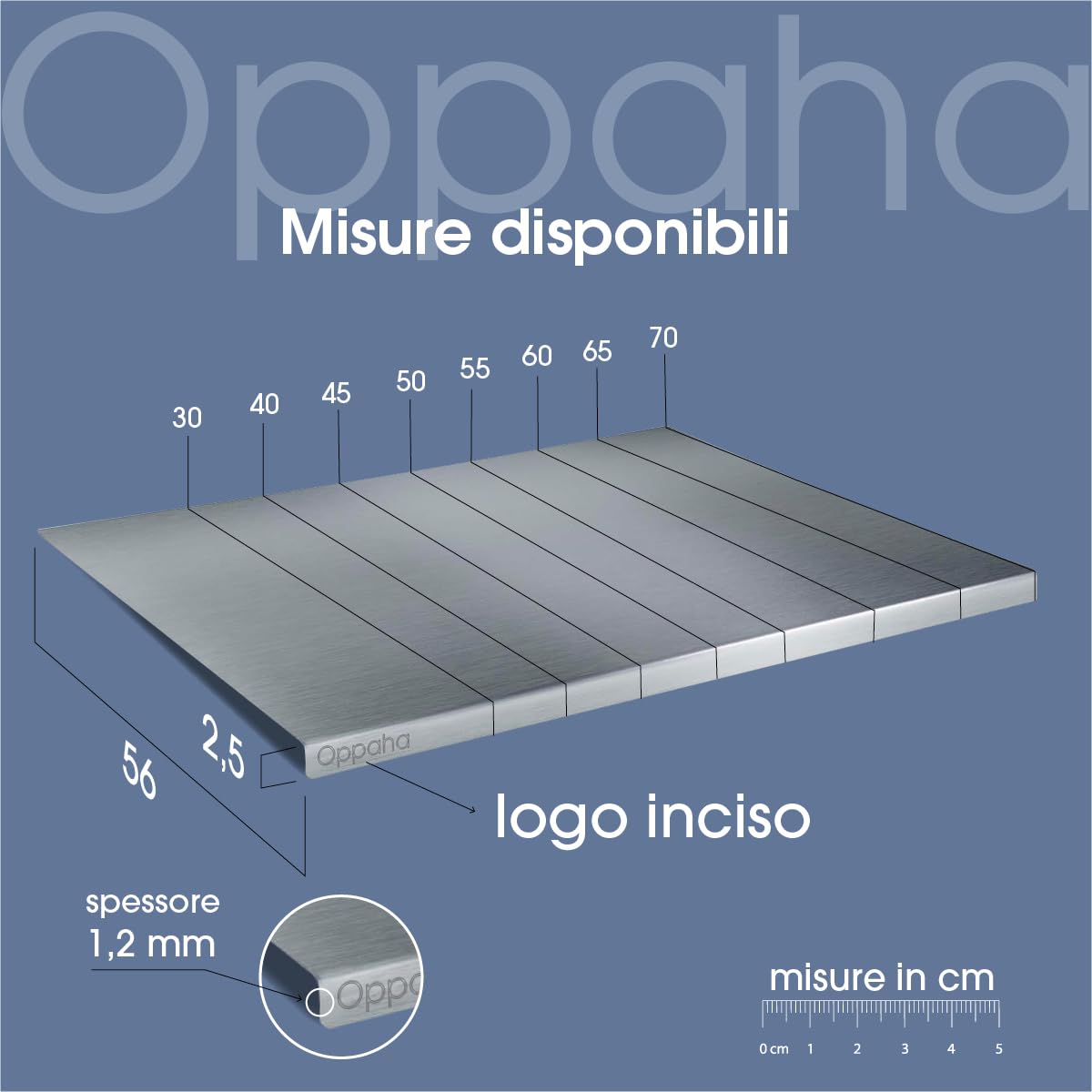 Oppaha - Spianatoia da Cucina in Acciaio Inox - Piano da Lavoro Compatto per Impastare - Superficie in AISI 304 - Tappetino Antiscivolo Incluso -56x30 cm