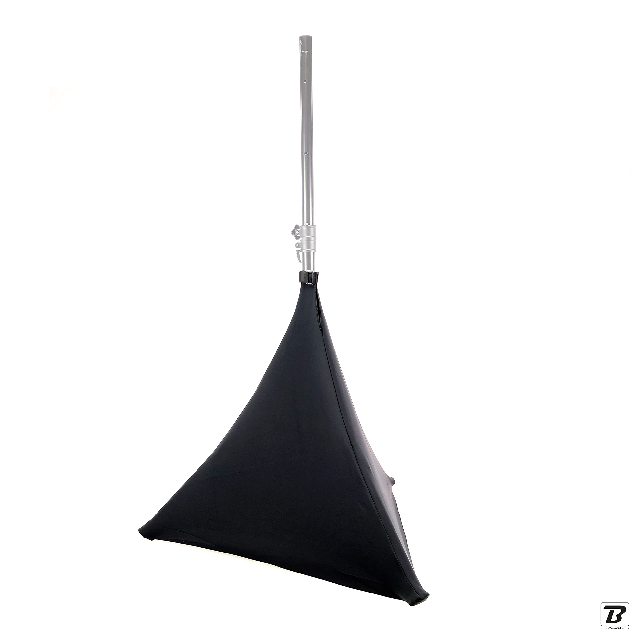 BoomToneDJ LYC-ST70-BK Housse en Lycra Noir Extensible pour Base Pieds d'Enceinte. Housse Triangulaire pour Pieds de Haut-Parleurs. Double Face 70cm de Haut. Ignifugé 190 gr/m². DJ Mobile.